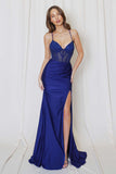 Juno M1038 Dress Long Fitted Gown Sheer Bodice Leg Slit