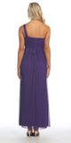 Long Purple One Shoulder Evening Gown Chiffon Empire Waist Rhinestone Back