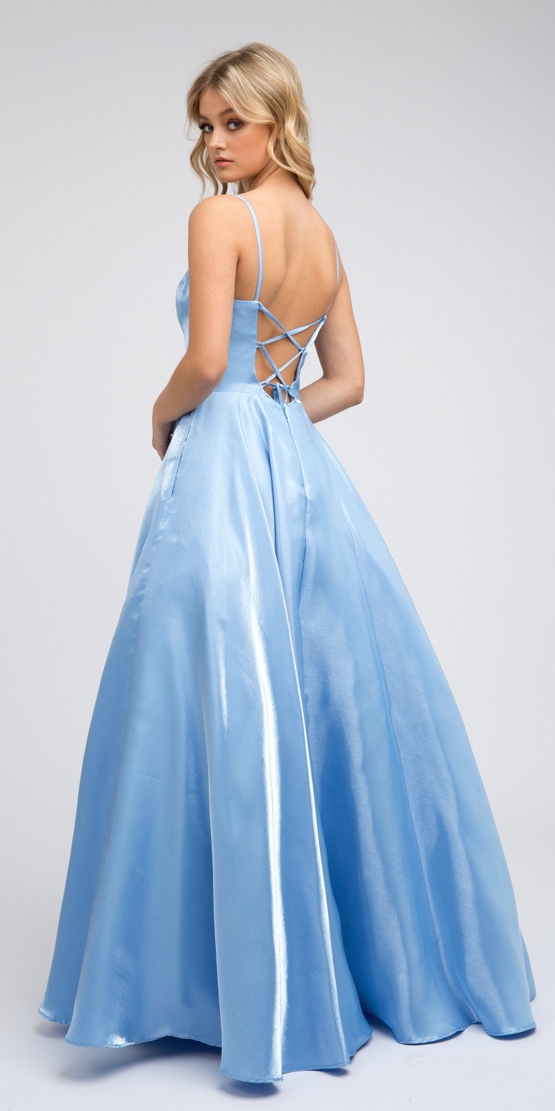 Powder Blue Backless Long Prom Dress - PromGirl Powder Blue / 0