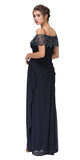 Cold-Shoulder Beaded Long Formal Dress Navy Blue