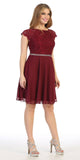 Celavie 6394-S Embellished Waist Short Wedding Guest Dress Burgundy