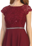 Celavie 6394-S Embellished Waist Short Wedding Guest Dress Burgundy