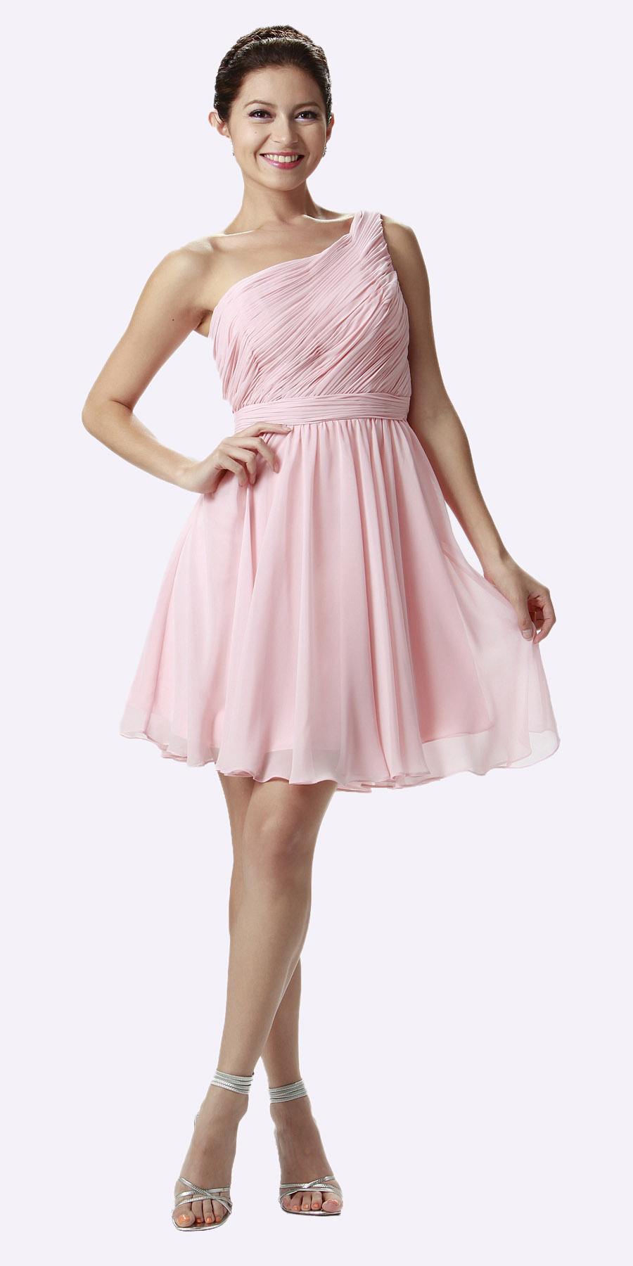 One Shoulder Chiffon Short Dress