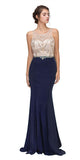 Navy Blue Mermaid Long Prom Dress Illusion Beaded Top