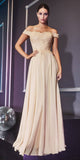 Cinderella Divine 7258 Off The Shoulder Long Chiffon Gown Champagne