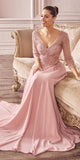 Cinderella Divine CD0171 Flowy Chiffon A-Line Dusty Rose Gown 3/4 Length Sleeves