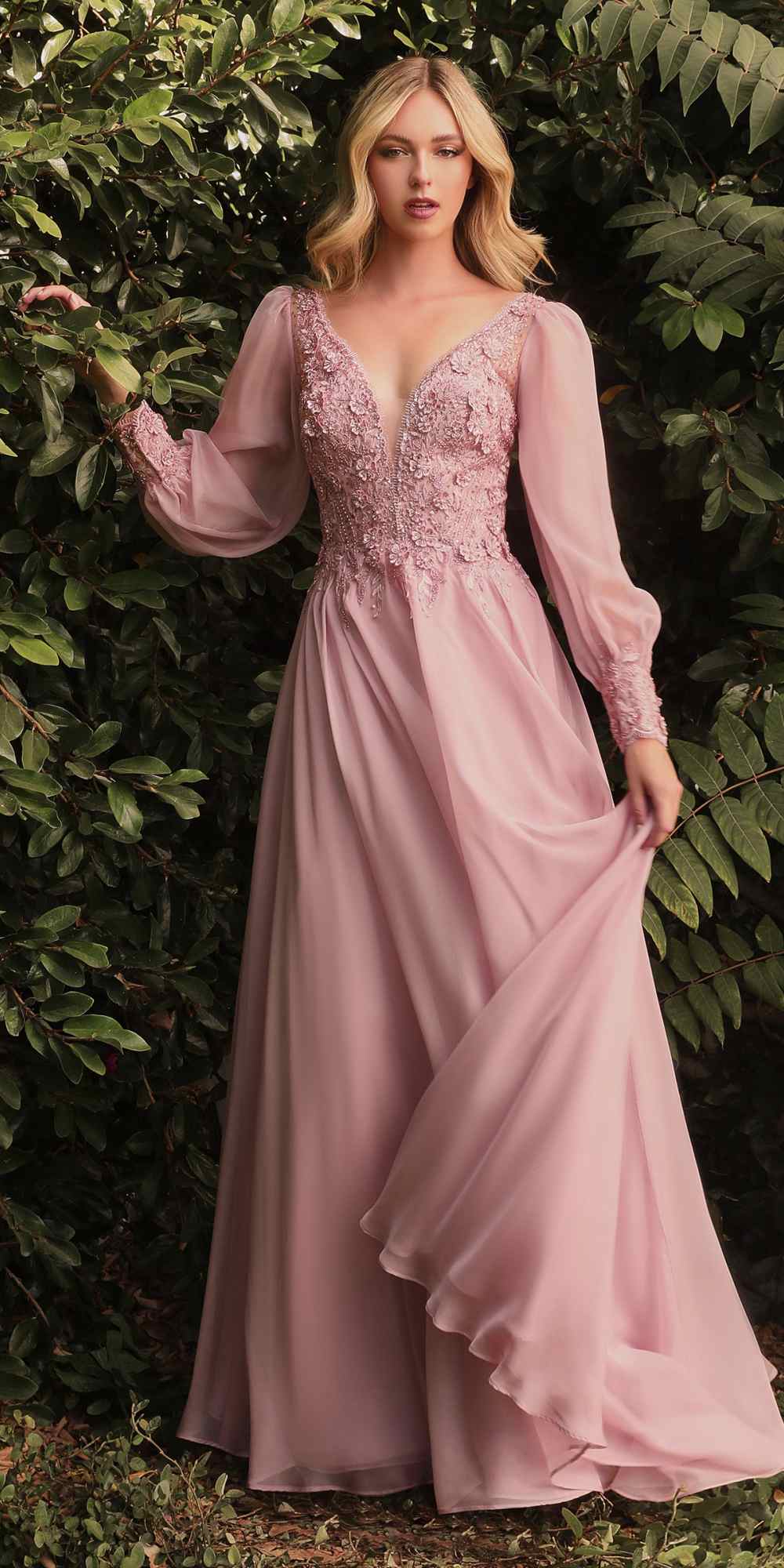 Cinderella Divine 7485 Elegant V-Neckline Fitted Satin Dress