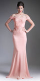 Cinderella Divine CF158 Peach Off Shoulder Floor Length Evening Gown Applique Bodice