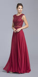 Burgundy Cap Sleeved Long Formal Dress with Sheer Midriff