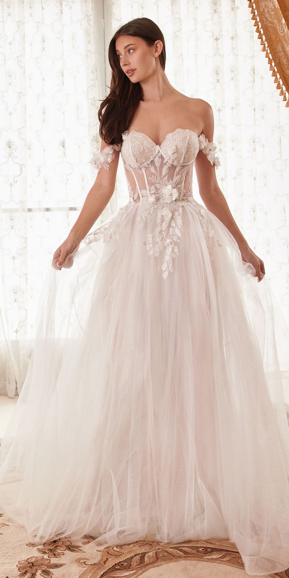 Cinderella Divine Plus Size White Off The Shoulder Corset Satin Bridal Gown