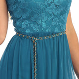 Bridesmaid High Low Teal Dress Lace Top Wide Strap Illusion Neck