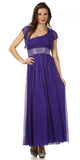 Long Lavender One Shoulder Evening Gown Chiffon Empire Waist Rhinestone