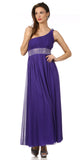 Long Lavender One Shoulder Evening Gown Chiffon Empire Waist Rhinestone