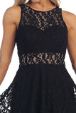 Sleeveless Black Lace Dress Knee Length Illusion Neck/Waist