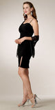 Modest Black Wedding Guest Dress Knee Length Brooch Side Slit Elegant